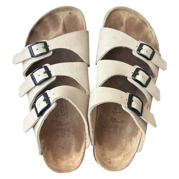 Birkenstock Birki’s Ellice 3-Strap Nubuck Leather Sandal Champagne Beige W6/M4 - Picture 5 of 7